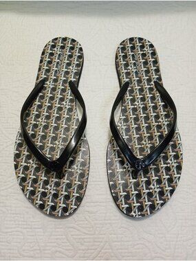 Tory Burch Womens Flip Flops Size 9M Black & Multi-Color Rubber Sole